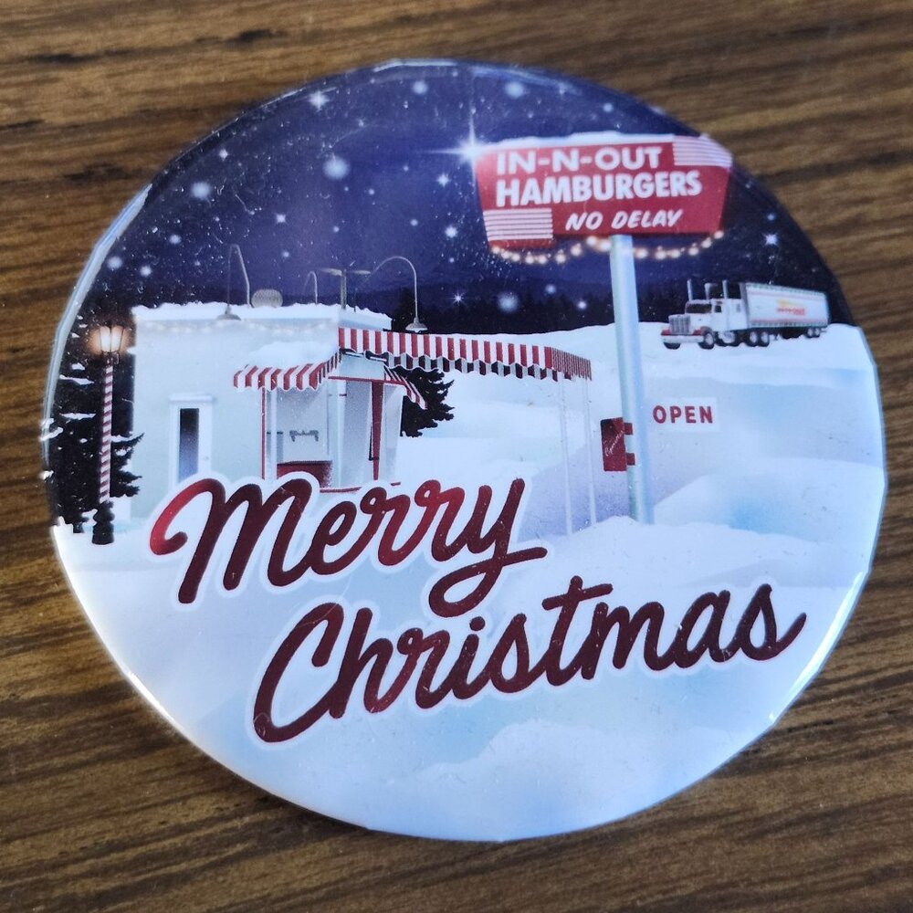 In-N-Out Burger Winter Holiday Pinback Button Merry Christmas 2024